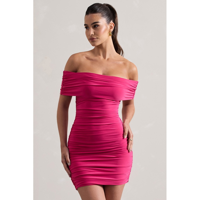 Zeta | Dark Pink Bodycon Bardot Mini Dress