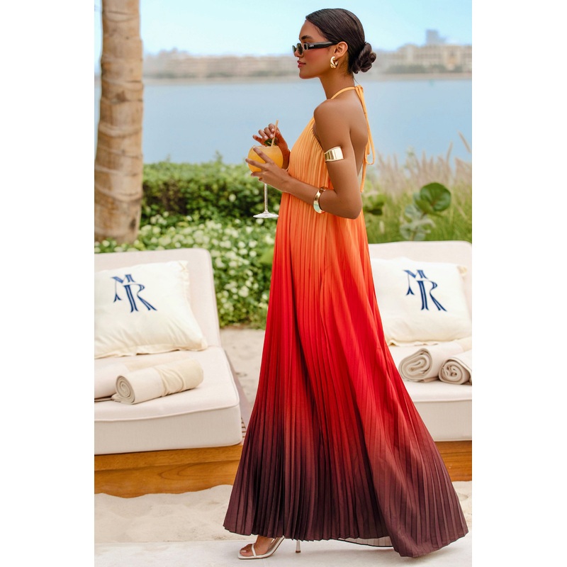 Anacapri | Orange Ombre Halter-Neck Backless Maxi Dress