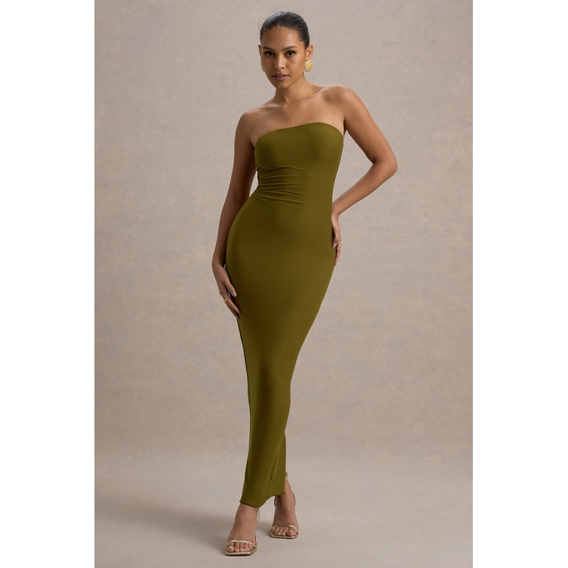Angelie | Green Bandeau Bodycon Maxi Dress