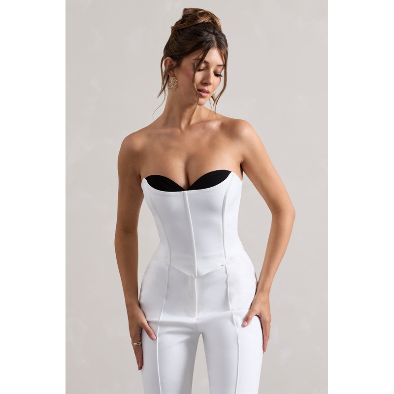 Aubriella | White Strapless Lace-Up Corset Top