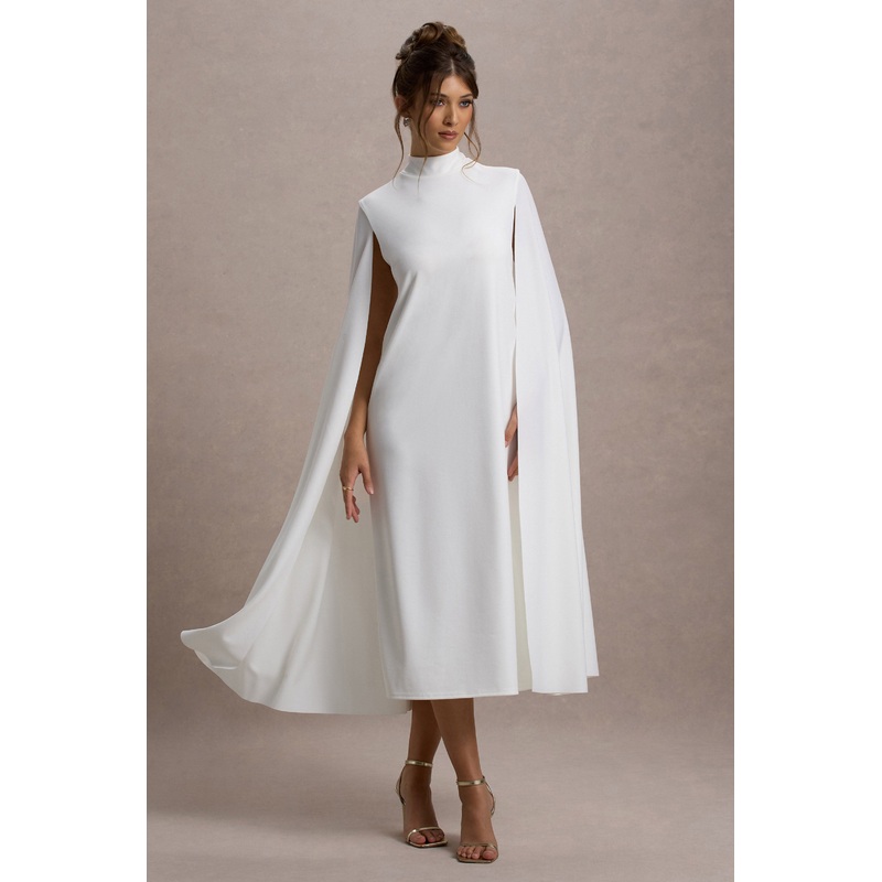 Carnation | White Long-Sleeve Midi Dress With Cape