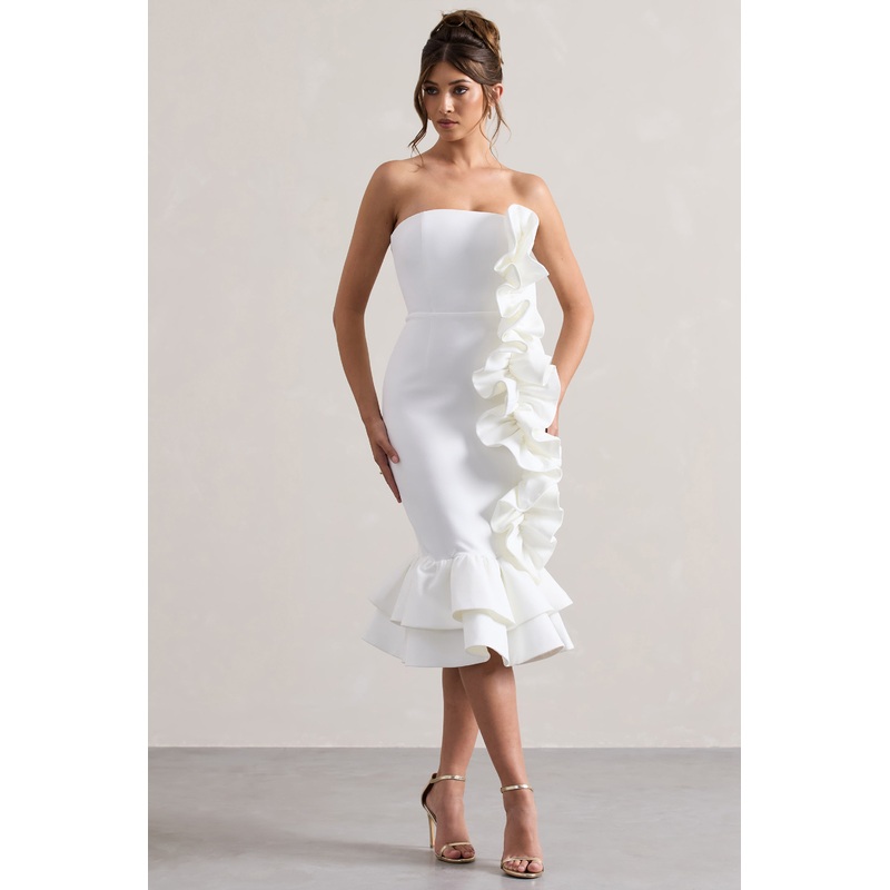 Concept | Cream Bandeau Ruffle Midi Dress