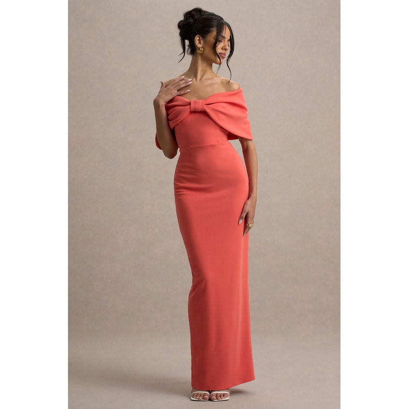 Cornelia | Orange Strapless Maxi Dress With Oversized Bow