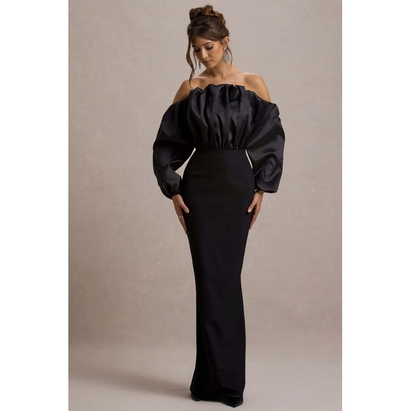 Cyrene | Black Ruffled Maxi Dress