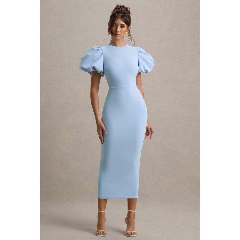 Dakota | Powder Blue Puff-Sleeve Midi Dress