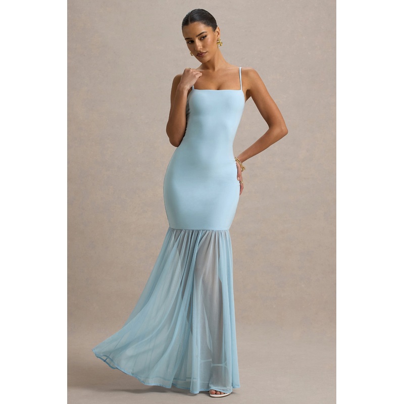 Ernie | Powder Blue Maxi Dress With Chiffon Skirt
