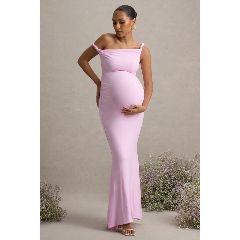 Lita | Pink Twisted Asymmetric Maternity Maxi Dress