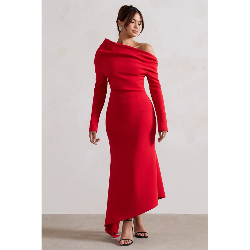 Lou | Red One-Shoulder Asymmetric Maxi Dress