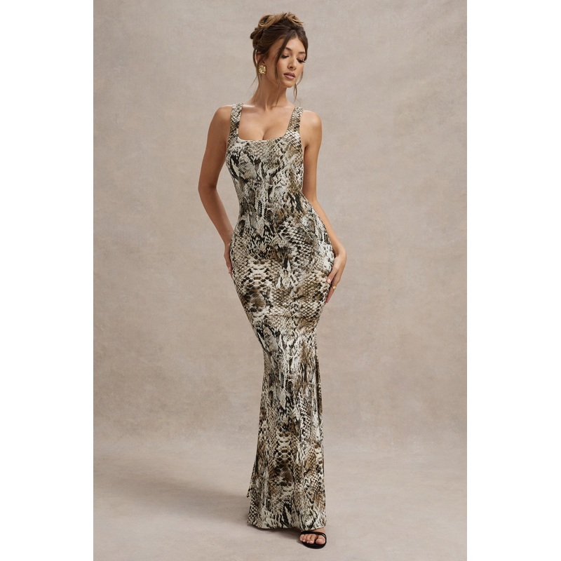 Mahina | Snake Print Square-Neck Maxi Dress