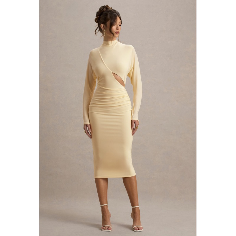 Pandora | Pale Lemon Long-Sleeve Maxi Dress With Cut-Out