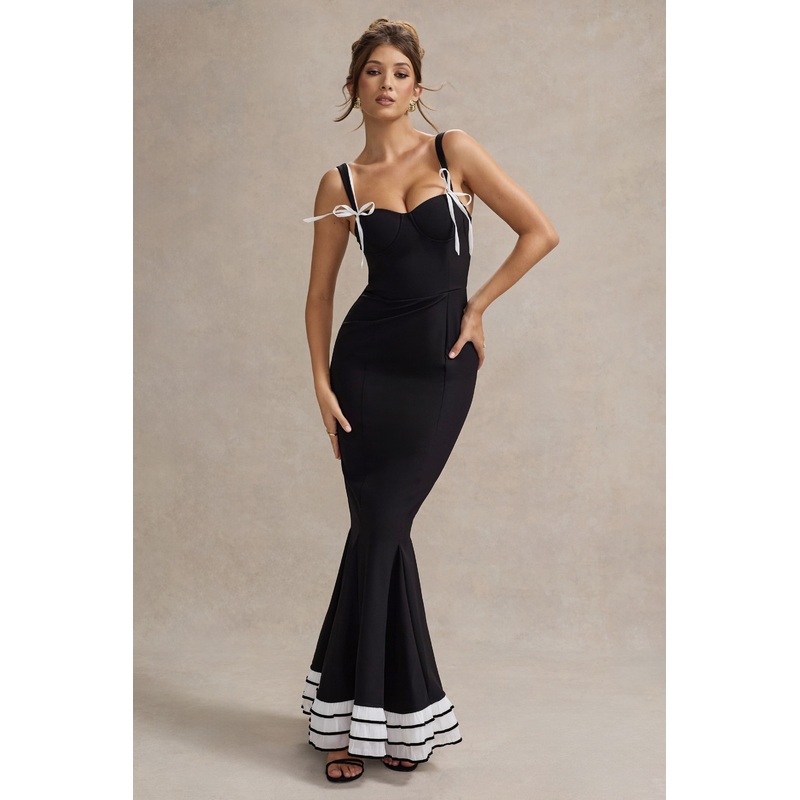 Paolina | Black Corset Fishtail Maxi Dress