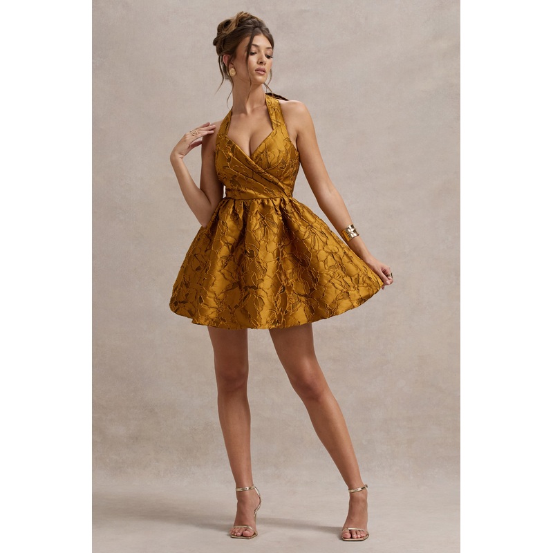 Pixi | Mustard Floral Print Sweetheart Neck Mini Dress