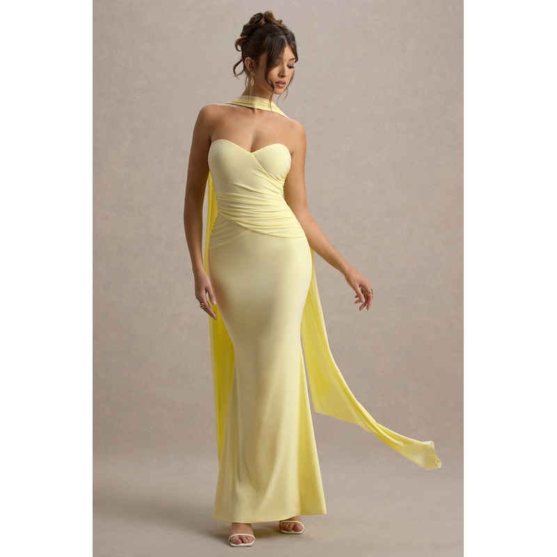 Rosabel | Lemon Sweetheart Maxi Dress With Sash
