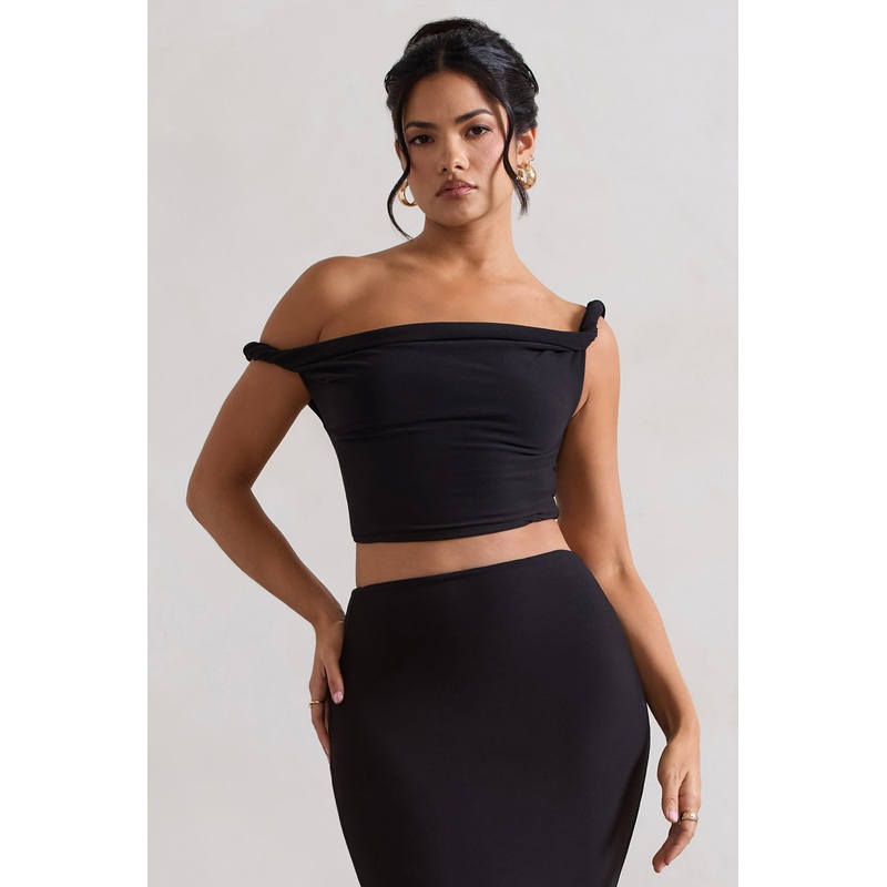 Sami | Black Twisted Asymmetric Crop Top