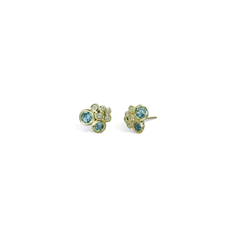 Bubbles Aquamarine Diamond Cluster Earrings