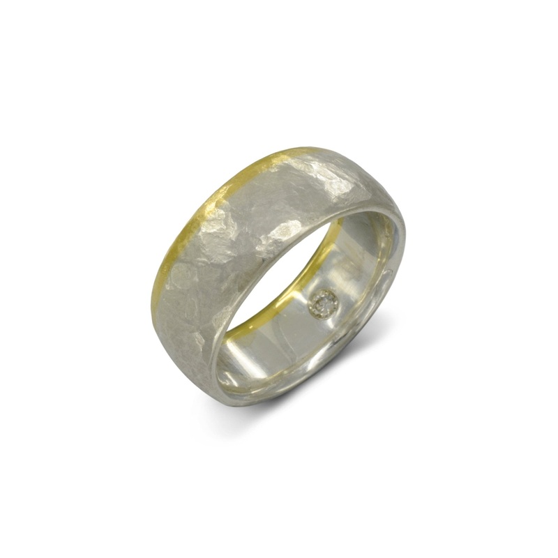 Hammered Two Tone Gold Wedding Band
