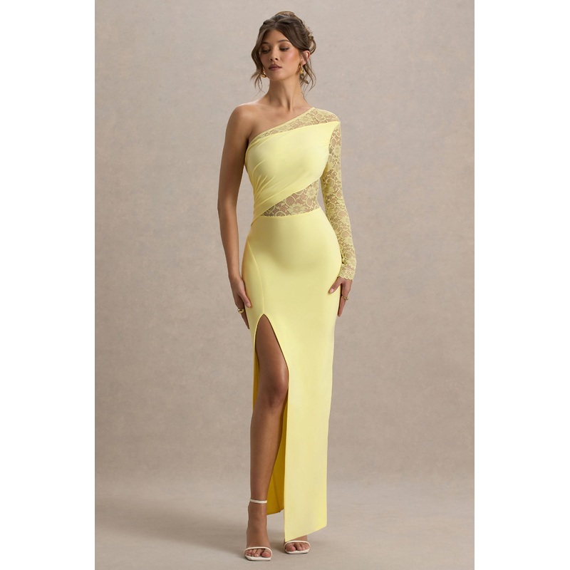 Moonlight | Lemon Asymmetric Maxi Dress With Lace Detailing