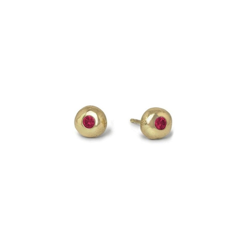 Nugget Yellow Gold Ruby Stud Earrings