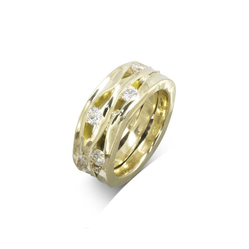 Trap Wide Three Band Yellow Gold Diamond Eternity Ring