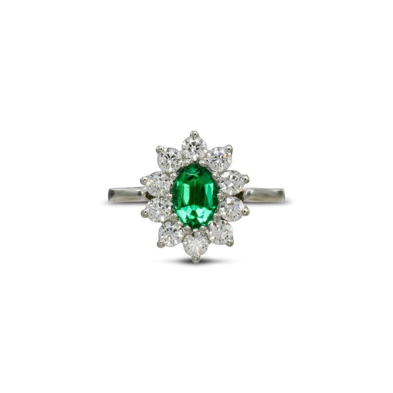 Vintage Emerald and Diamond Cluster Ring