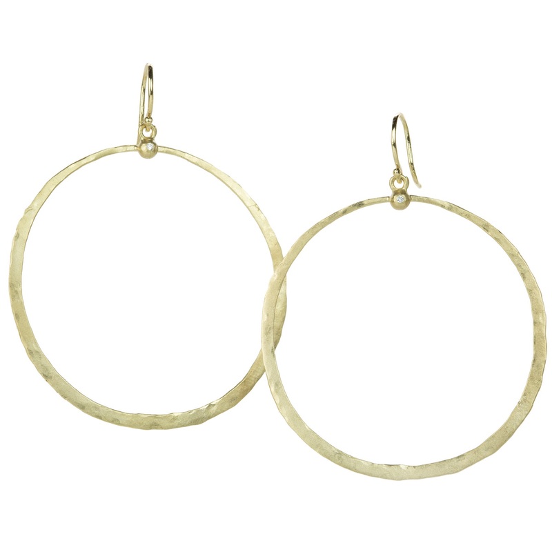 14k Large Hammered Hoop Drops