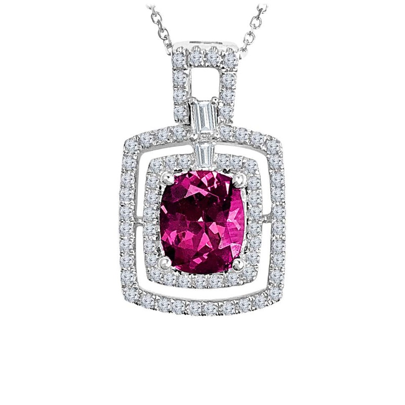 18K GARNET DIAMOND PENDANT ON CHAIN
