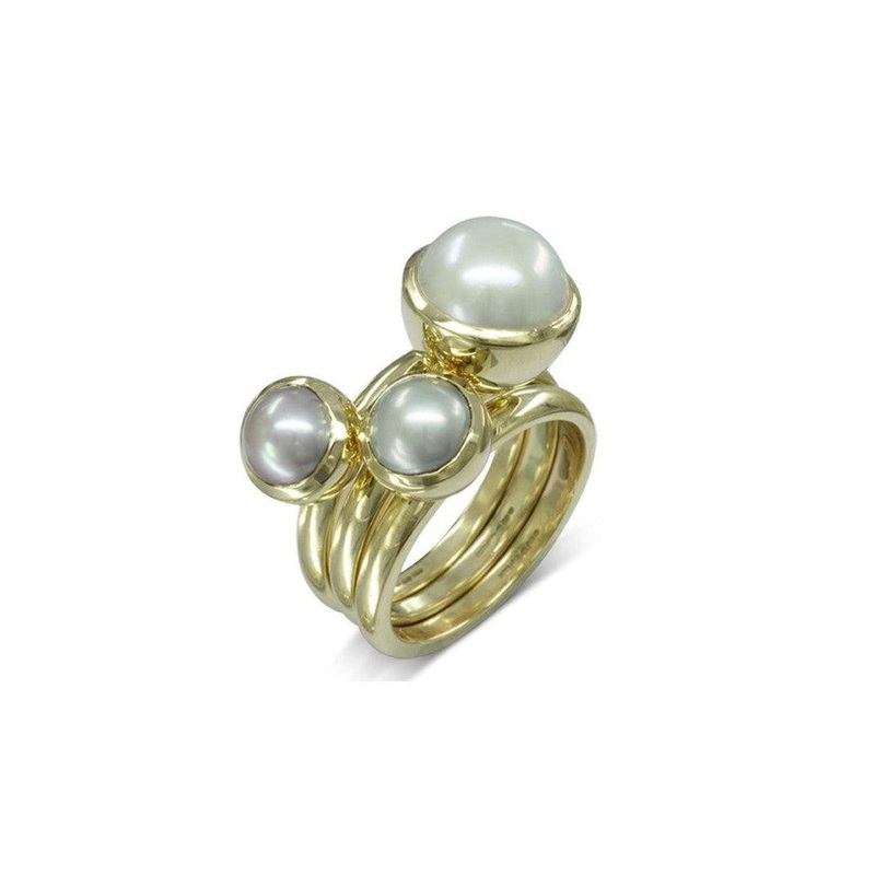 9ct Gold Pearl Stacking Ring Set