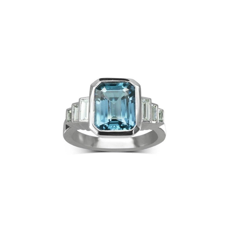 Art Deco Aquamarine Platinum Ring