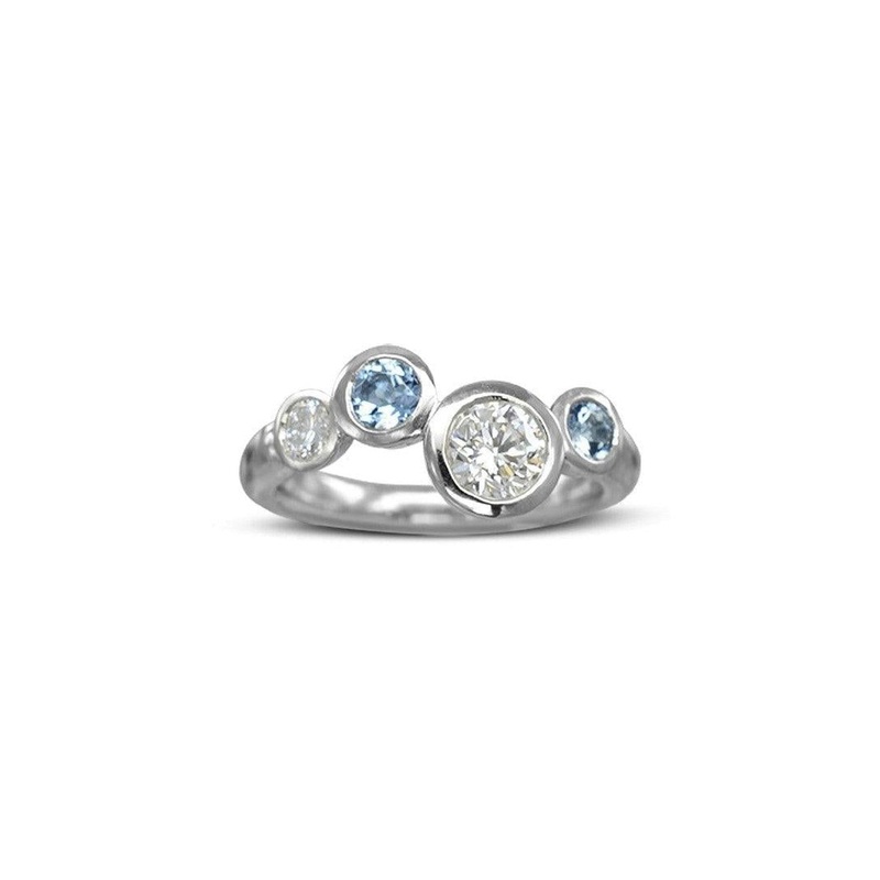 Bubbles Offset Aquamarine and Diamond Ring