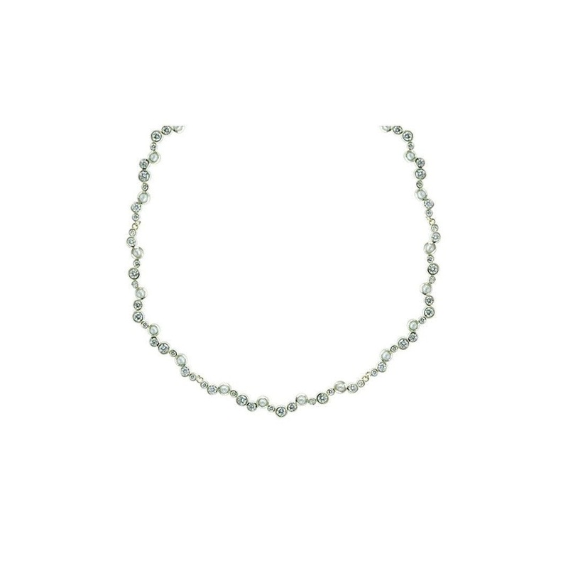 Bubbles Offset Diamond and Pearl Necklace