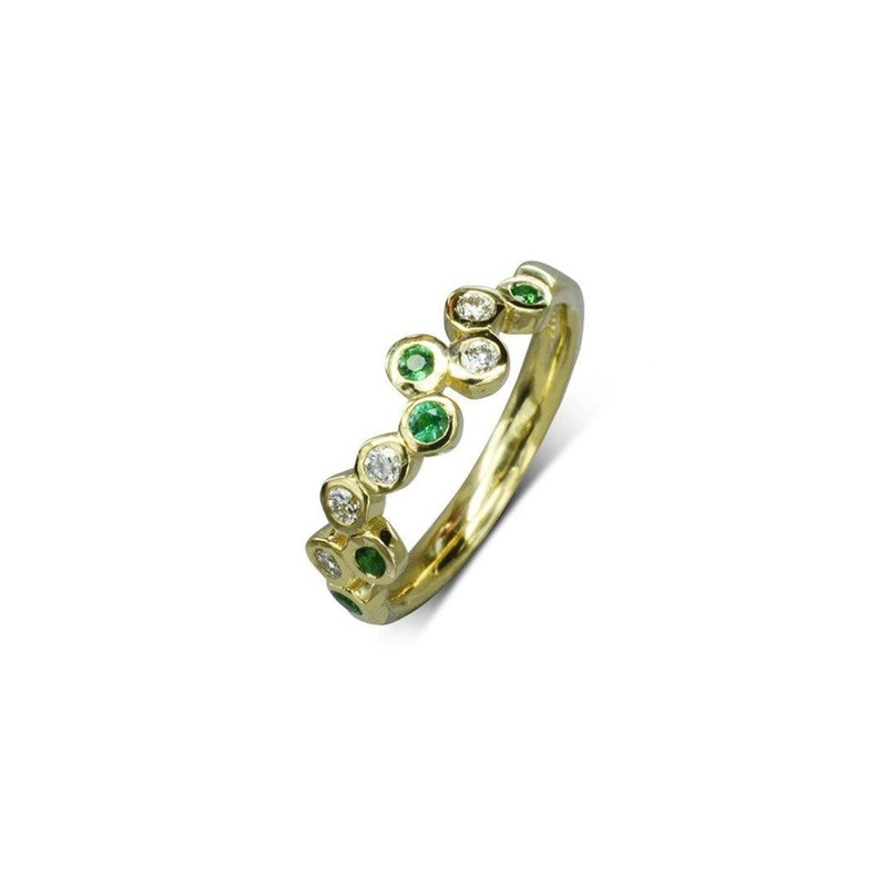 Bubbles Offset Emerald Diamond Half Eternity Ring