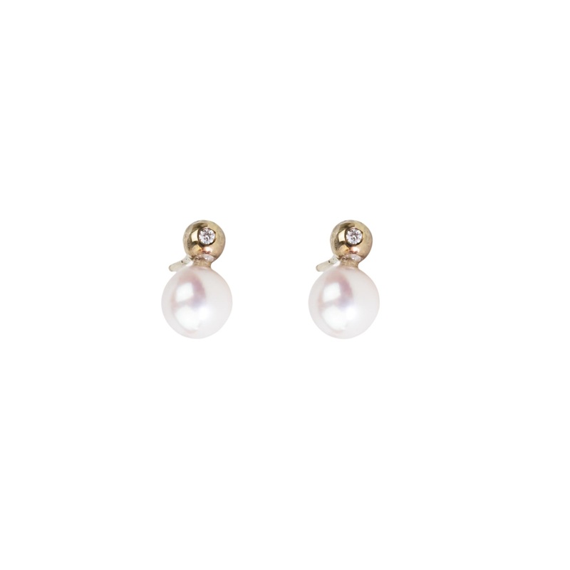 Large Akoya Pearl and Diamond Stud Earrings