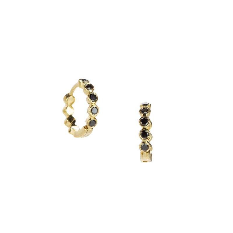 Mini Bezel Black Diamond Huggie Earrings