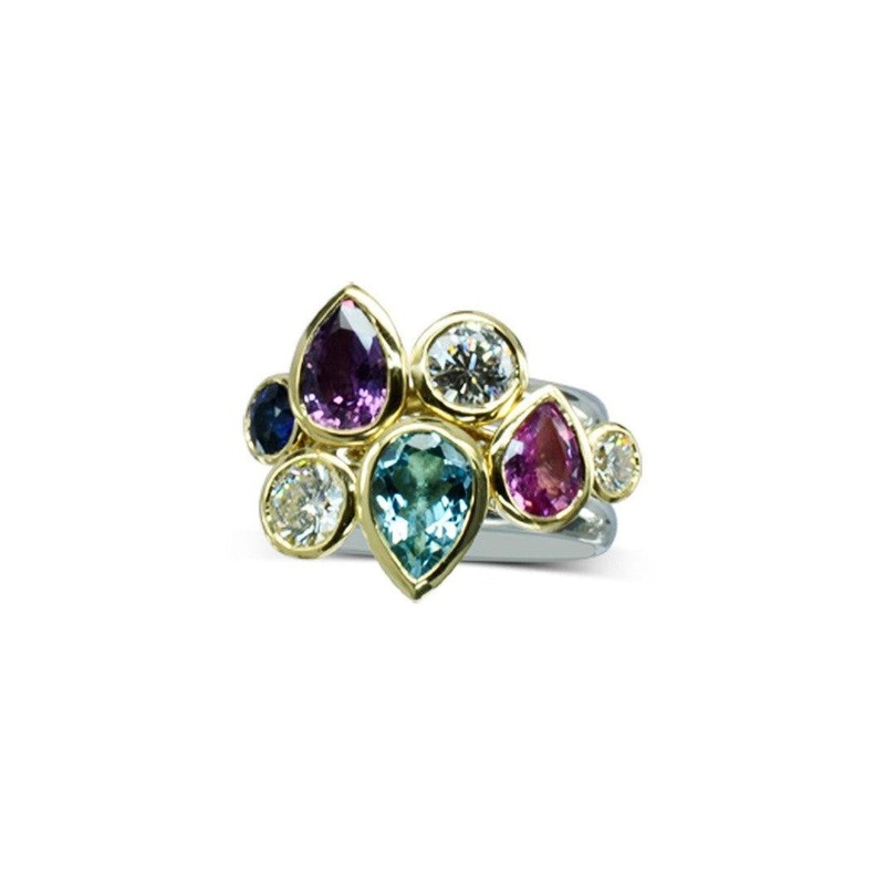 Multi-Coloured Sapphire and Diamond Stacking Ring Set