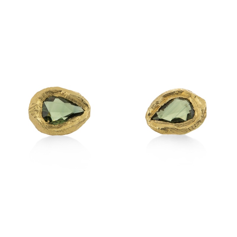 Rose Cut Green Sapphire Studs