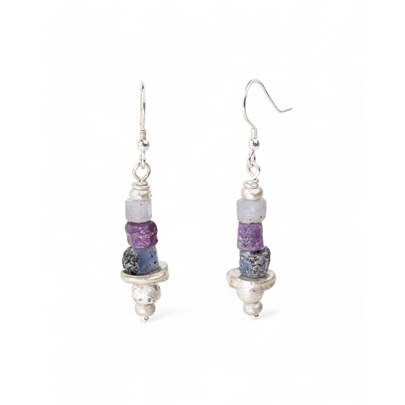 Rough Blue Pink Sapphire Earrings