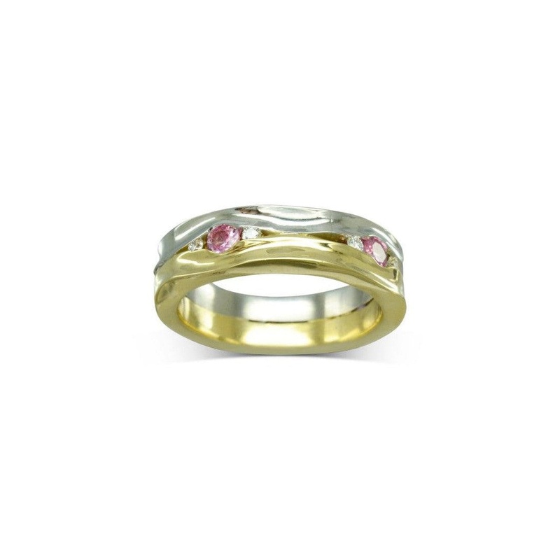 Trap Pink Sapphire Side Hammered Eternity Ring