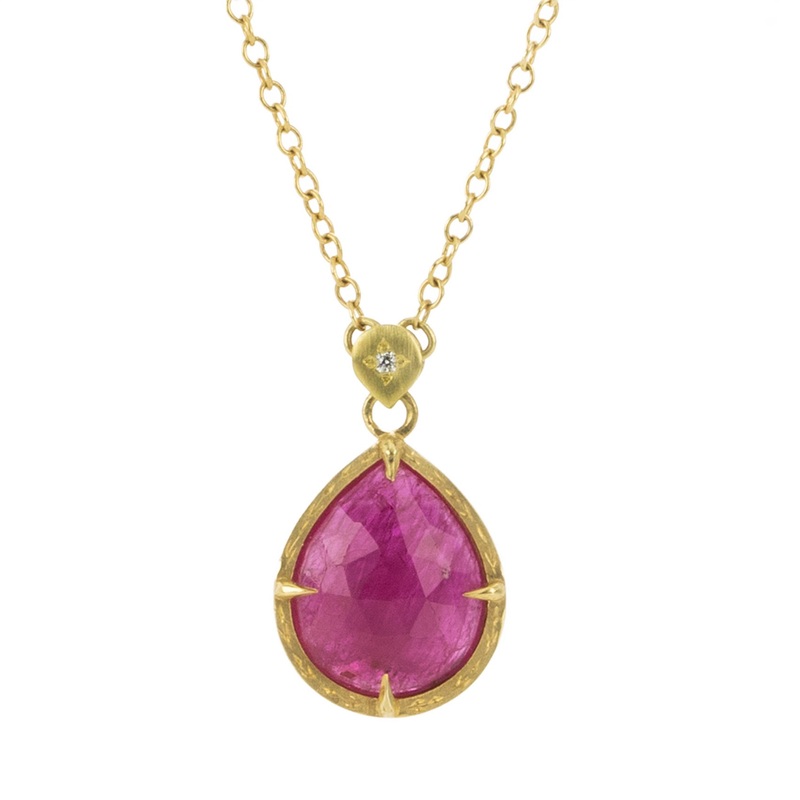 18k Ruby Drop Pendant Necklace