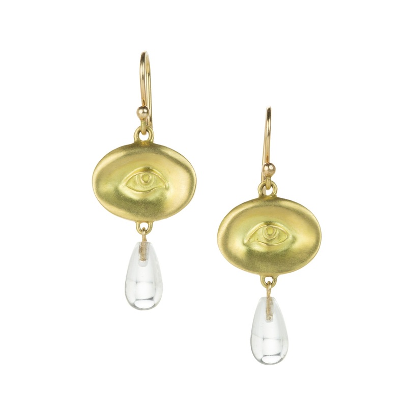 18k Small Eye Earrings with Crystal Drops