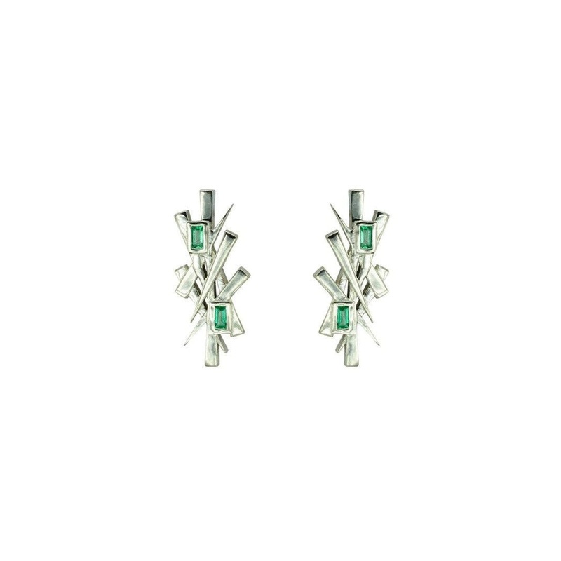 Bespoke Earstuds Emerald Abstract Gold