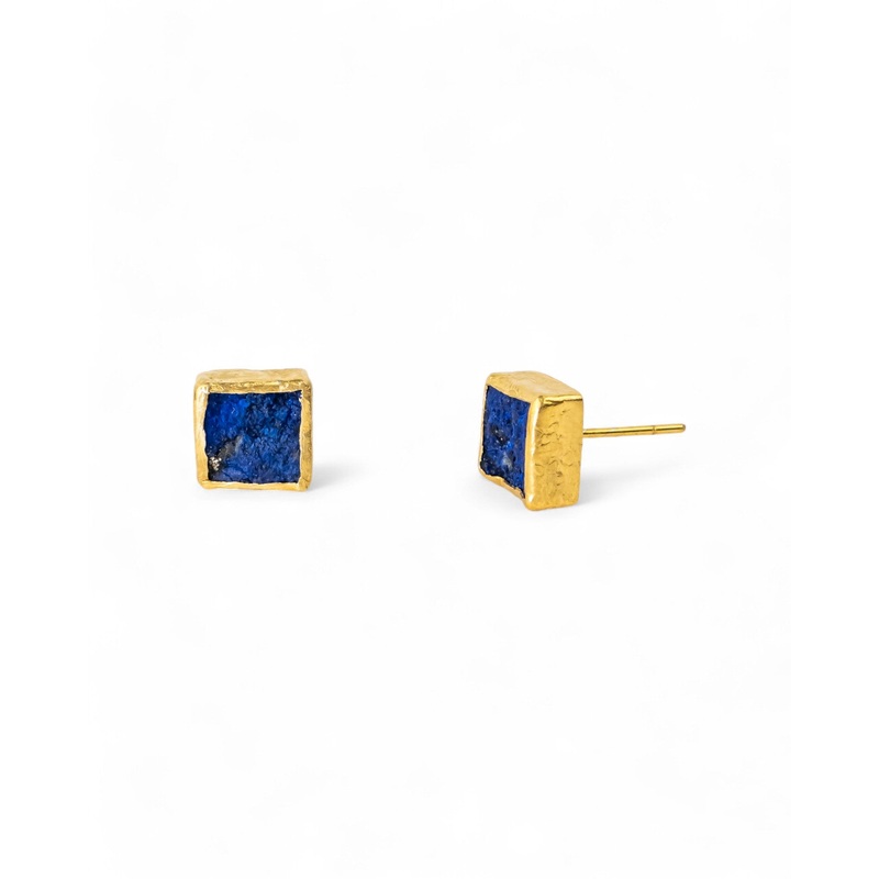 Lapis Lazuli Square Stud Earrings (8mm)