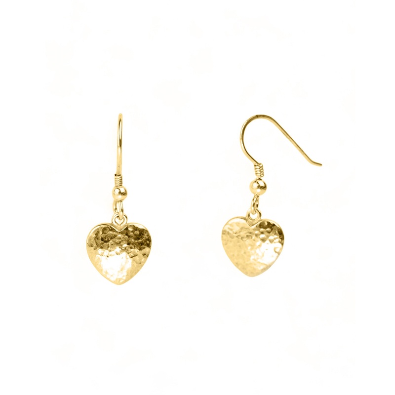 Solid 9ct Gold Heart Hammered Earrings