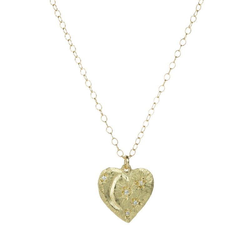 14k Heart with Moon and Stars Necklace