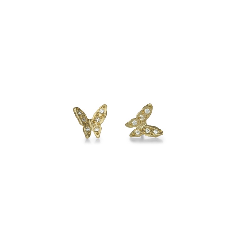14k Pave Pointed Butterfly Studs