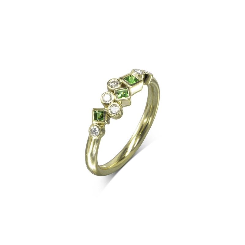 Bubbles Rocky Emerald Diamond Half Eternity Ring