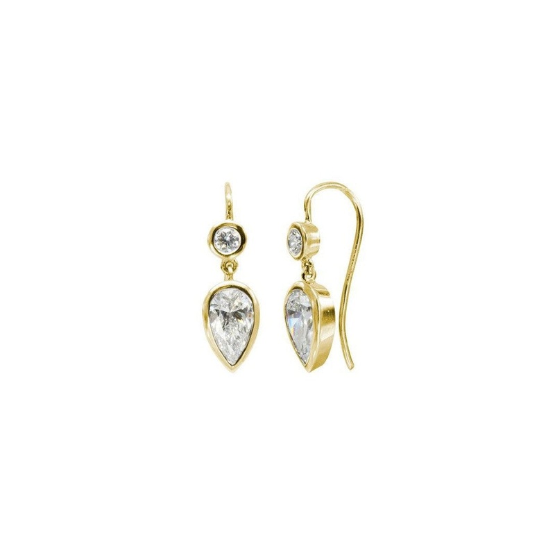 Pear Shaped Diamond Yellow Gold Drop Earrings