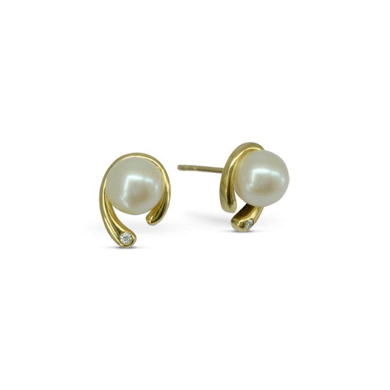 Spiky Yellow Gold Pearl Diamond Stud Earrings