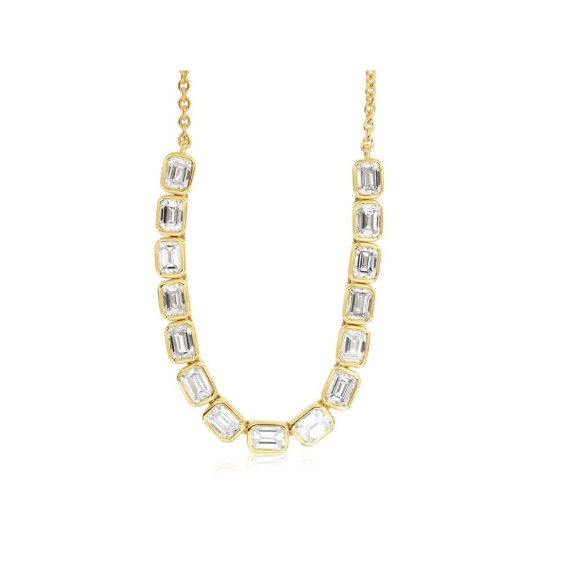 14K EMERALD CUT DIAMOND BEZEL NECKLACE