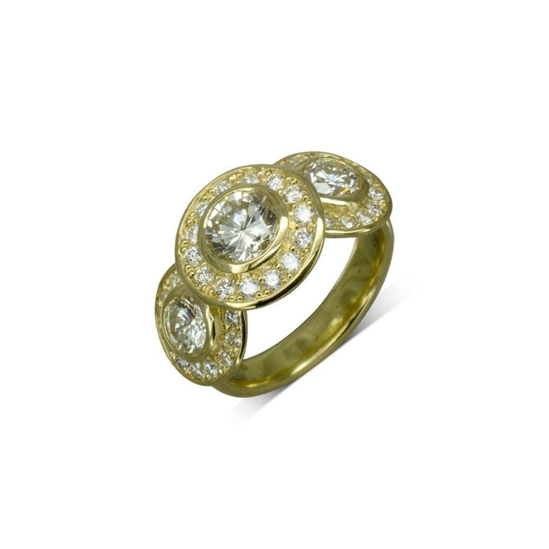 18ct Yellow Gold Diamond Trilogy Cluster Ring