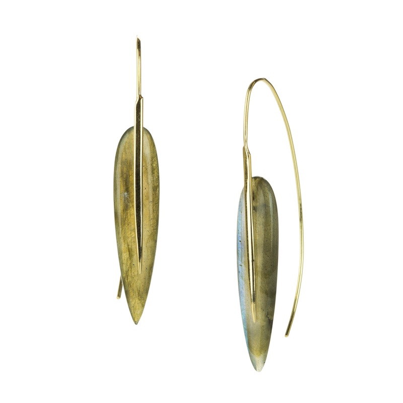 18k and Labradorite Feather Earrings